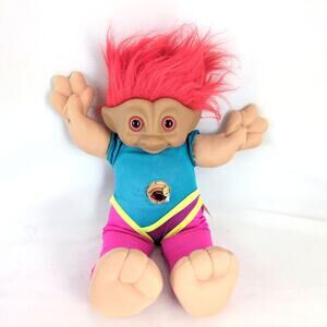 Vintage 1991 Treasure Trolls 15" Plush Troll Doll, Ace Novelty Workout Leotard